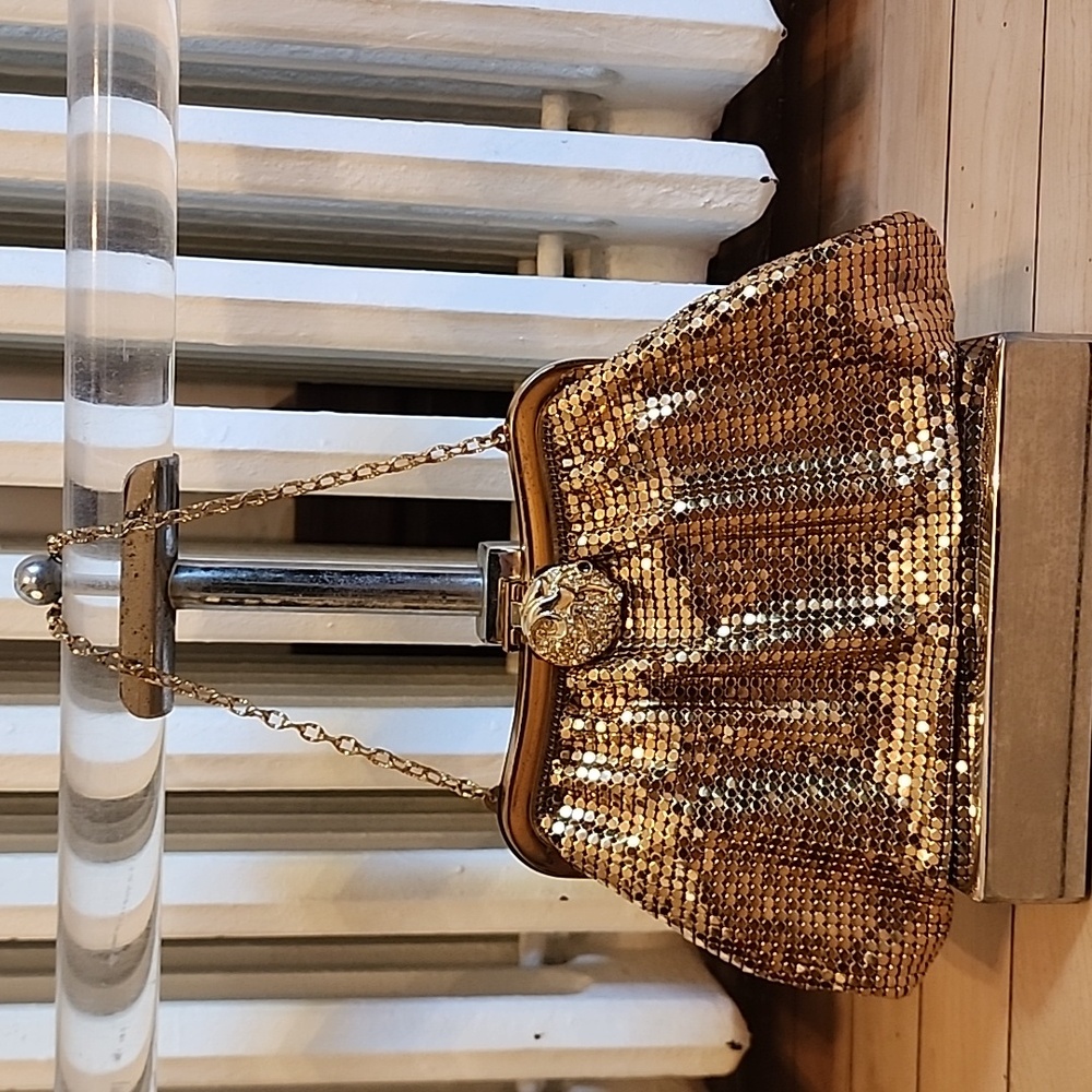 Vintage Whiting & Davis GoldTone Mesh Purse Handbag Evening Bag Rhinestone Clasp